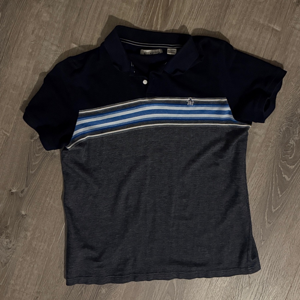 Original Penguin Navy and Blue Striped Polo Shirt
